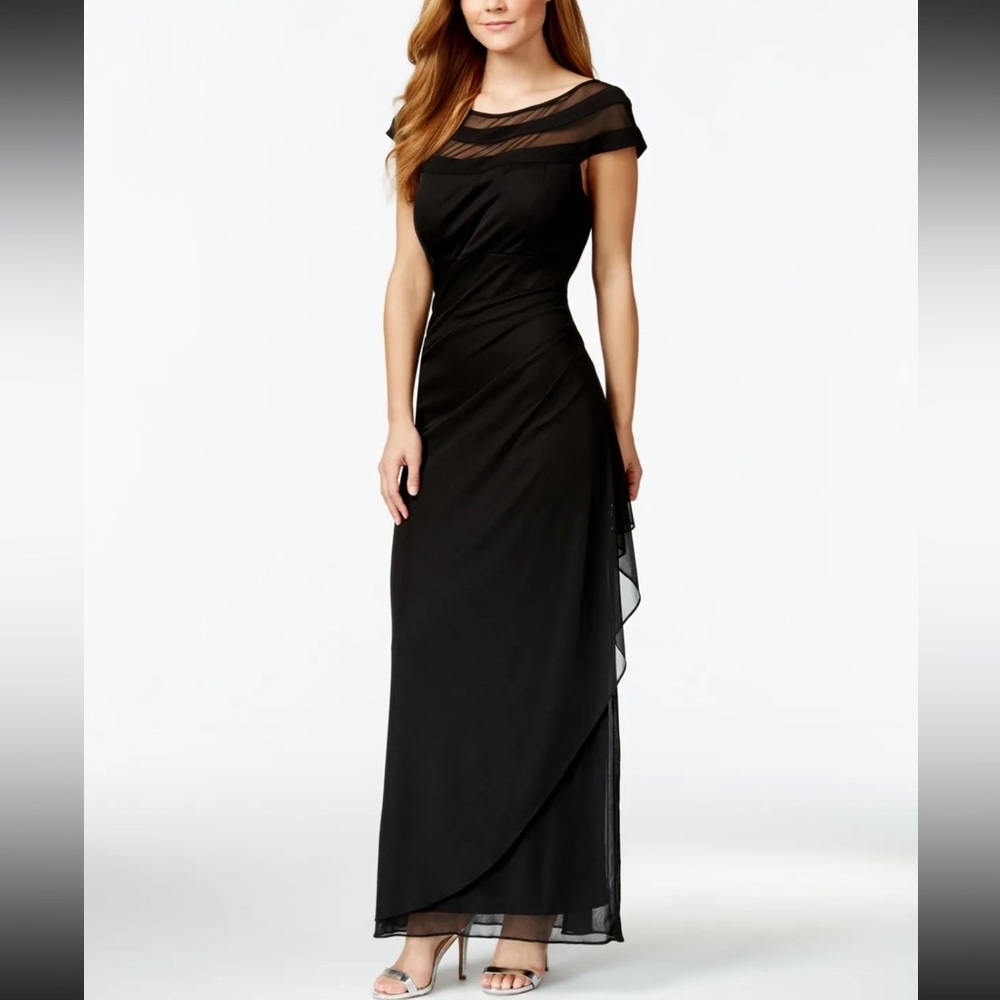 Women’s Formal Dress Size 8 MSK Black Tie Event Line Cap Sleeve Full Length Gown